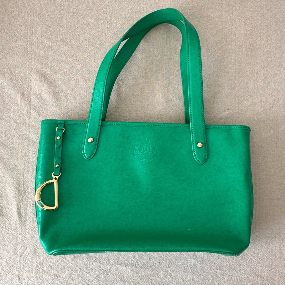 Lauren by Ralph Lauren Saffiano Leather Newbury Tote Bag Green Mallard NEW